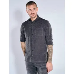 emilio adani Herren Langarmhemd mit strukturiertem Muster Grau regular uni Button Under - L