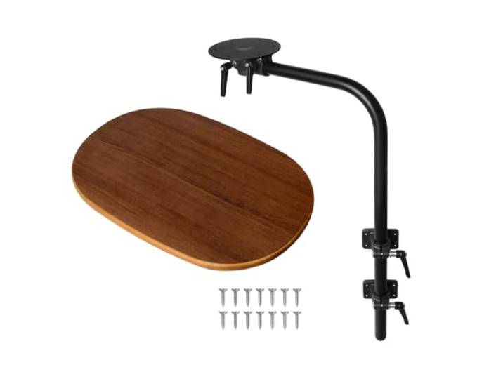 KAMRVLAAI Wohnmobil-Tisch-Set, verstellbar, um 360° drehbarer Sockel HPL Holzmaserung Tischplatte Schnellspanner Halterung für Wohnmobil, Boot