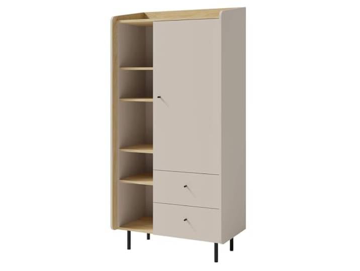 Lomadox Jugendzimmer Kugendzimmer Highboard Kommode Anrichte Stauraumschrank 80 cm breit in sandbeige mit Eiche, mit 1 Tür und 2 Schubladen