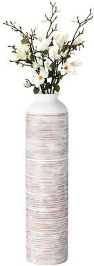 Uniquewise Contemporary Floor Vase - Ribbed 20-Inch-Tall Trumpet Style Ceramic White Table Vase - Modern Home Decor Accent for Entryway