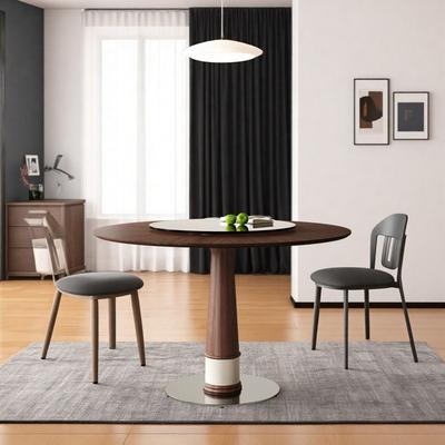 ZWYO HOSIMU 47.24 Inch Solid Wood Round Dining Table with 23 Inch Tempered Glass, Stainless Steel Base for 4-6 People in Dining Room