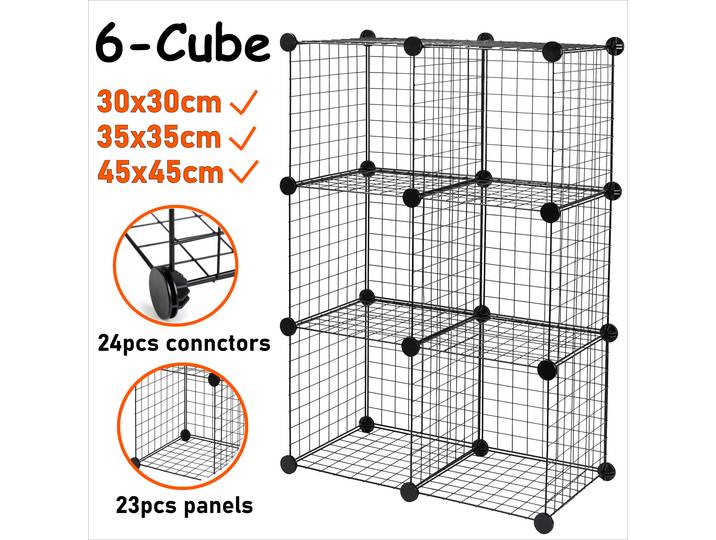 Étagères de rangement empilables à grille métallique à 6 cubes, noir/blanc, 30x30cm/35x35cm/45x45cm, pour bricolage, bibliothèque, bureau, salon, cuisine