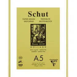 Clairefontaine 5x Schut Skizzenblock A5 geleimt Petit Grain, 100 Blatt weiß 125g, mittelfeine Körnung - SCH11805C