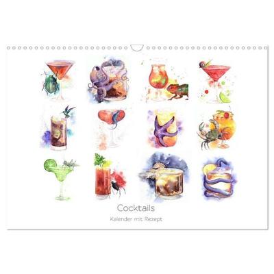 Cocktails Kalender mit Rezept (Wandkalender 2027 DIN A3 quer), CALVENDO Monatskalender
