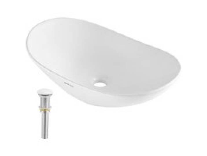 VEVOR Ovales Aufsatzwaschbecken Waschbecken, 592 x 361 x 158 mm, Badezimmer-Aufsatzwaschbecken über der Theke, Keramikwaschbecken moderner Stil, für Toiletten, Hotels, Restaurants, helles Weiß