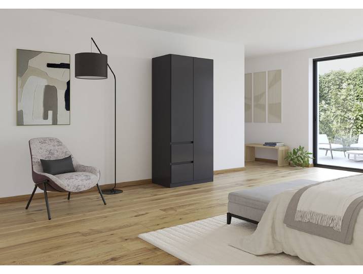 Drehtürenschrank Mainz 91cm Grau/Graumetallic Comfort ohne Spiegeltür/-en