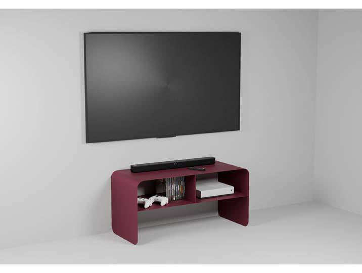 Meuble TV Lounge Acier, thermolaqué Rose foncé/Baies 90 x 44 x 37cm
