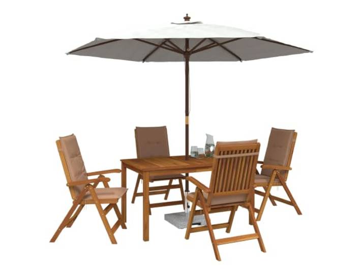 vidaXL 5-teiliges Garten-Esszimmer-Set Natur Massivholz Akazie Robuste Unterstützung für den täglichen Gebrauch, Mehrere Neigungspositionen, Platzsparende Lagerlösung
