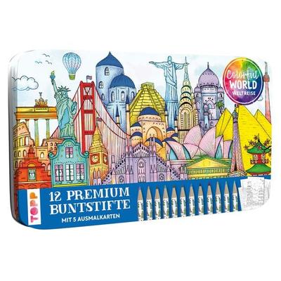 Colorful World Weltreise Designdose mit 12 Buntstiften