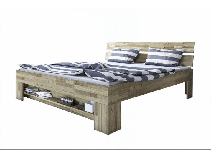 freiraum Massivholzbett Link, Fußteilregal, Liegefl. 140x200, Wildeiche massiv - 145x88x215cm BxHxT