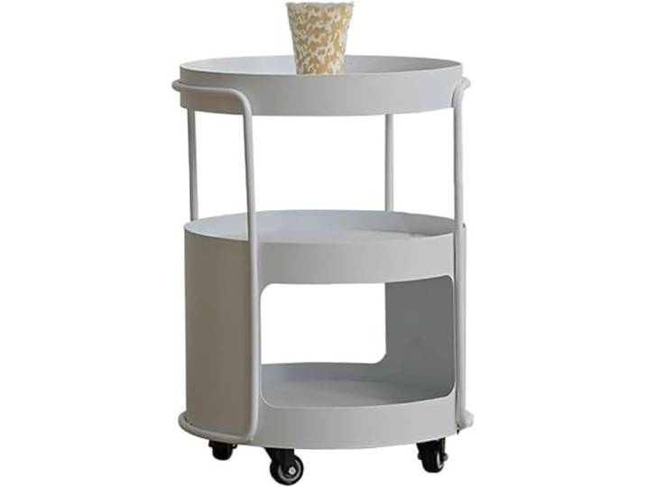 LigedamaiEU Metall-Aufbewahrungswagen, mobiler Beistelltisch mit Beistelltischen, bewegliches Gestell for Wohnzimmer, leicht(White)