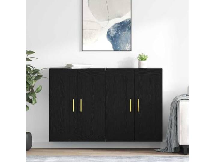 Jkghdrt Wandmontierter Schrank 2 STK. Schwarz Eichen-Optik Holzwerkstoff Platzsparend, moderne Optik, robustes Material, vielseitig nutzbar, einfache Reinigung