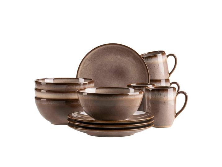 Mäser Frühstücksservice Smoky'S; Braun, Keramik, 12-teilig, Made in Europe, Essen & Trinken, Geschirr, Geschirr-Sets, Kaffeeservice
