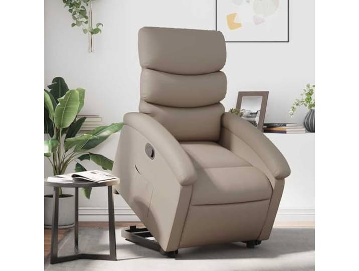 WHOPBXGAD Relaxsessel mit elektrischer Aufstehhilfe, manueller Liegefunktion bis 135 Grad, Cappuccino-Braun Kunstleder, bequem für Wohnzimmer und Senioren, inklusive Seitentasche