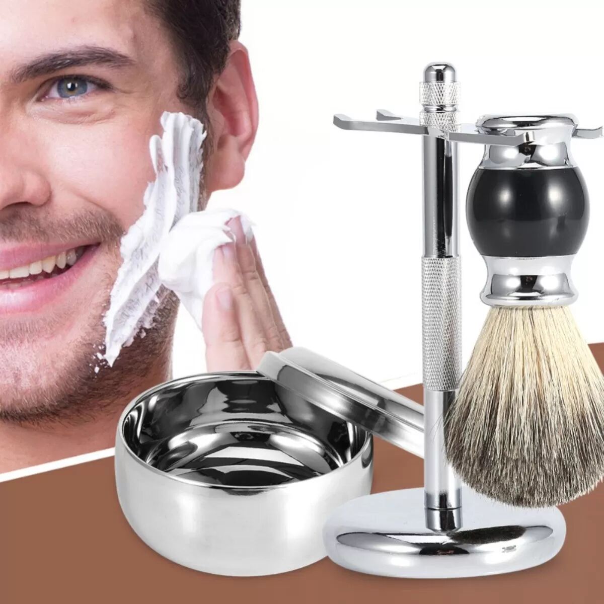 INF Kit de rasage professionnel 3-en-1 : Brosse, Bol à savon et Support