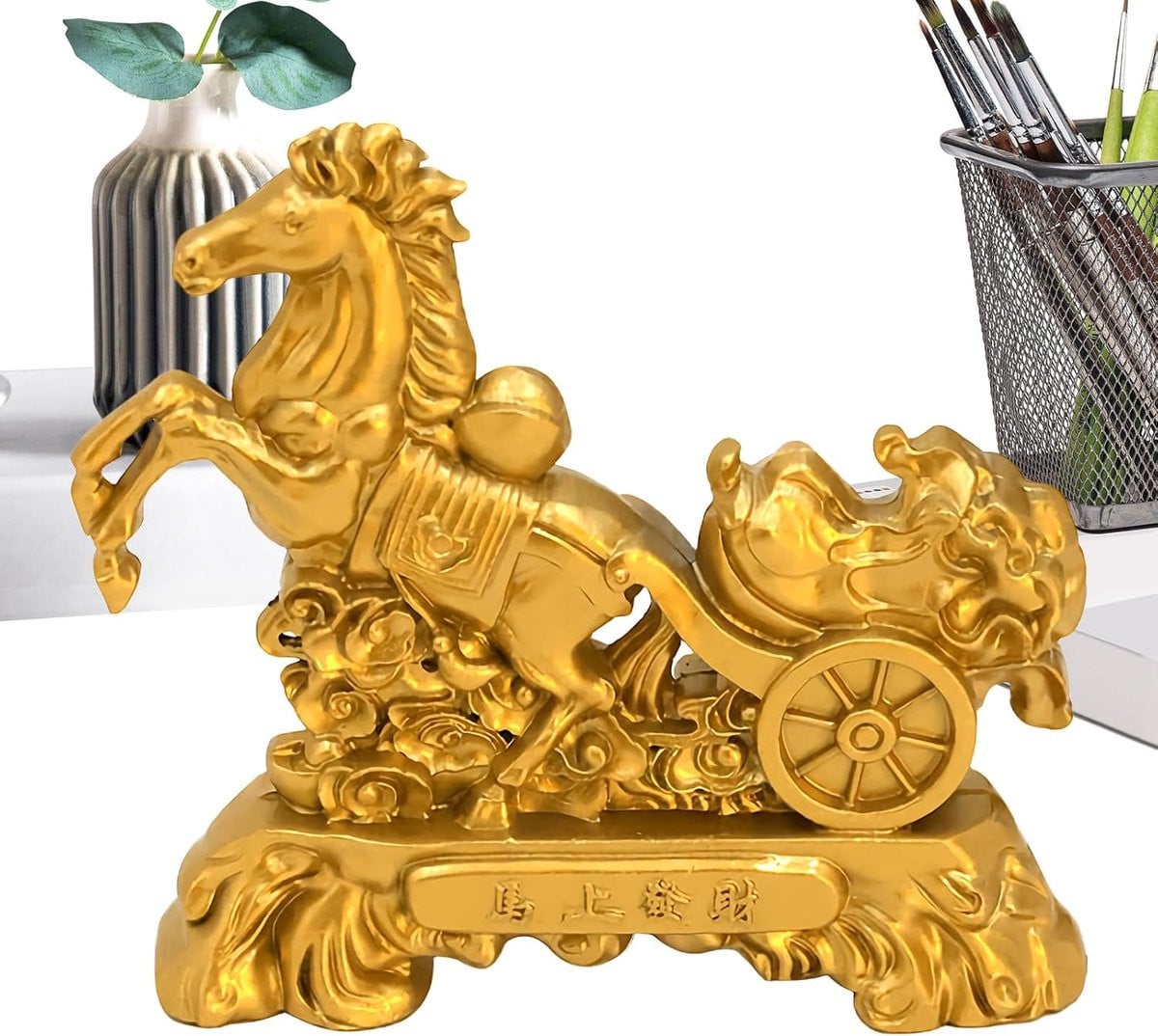 Silvester Gouden paard beeldje - Metalen sculptuur voor interieur decoratie