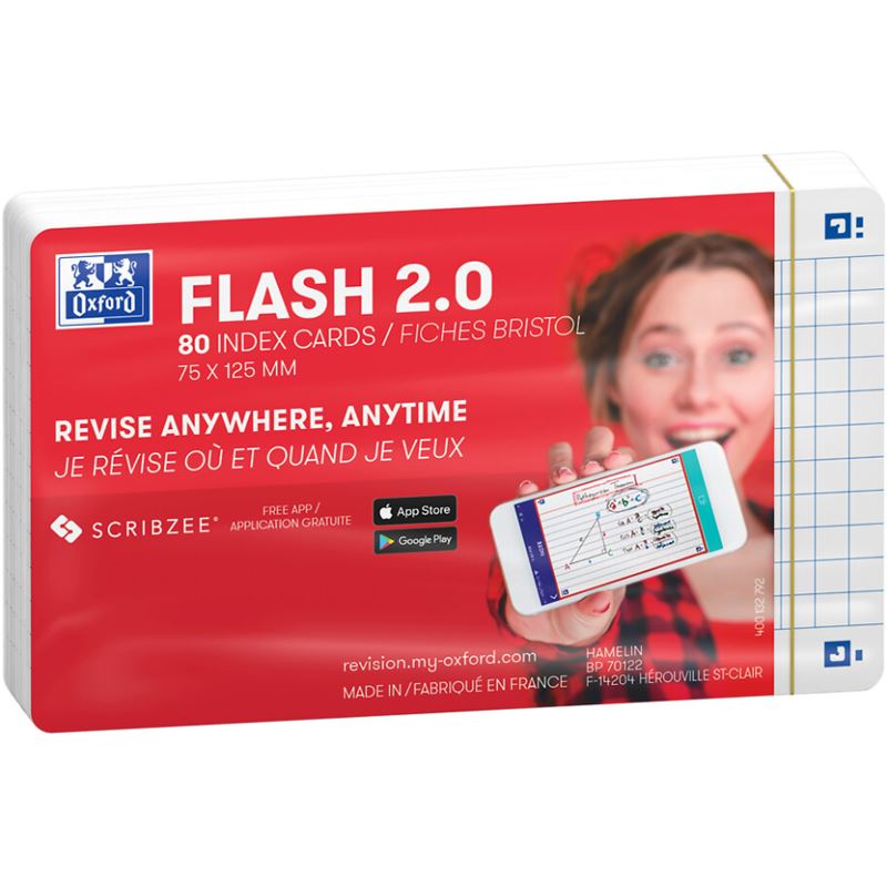 OXFORD 80 Karteikarten FLASH 2.0 DIN A7 weiß kariert