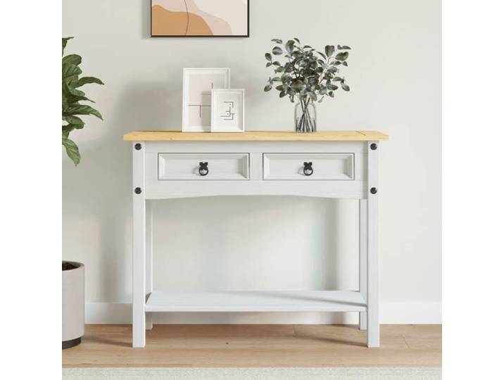 SALE 2026  Table à café Blanche - Table console Gamme Corona Pin mexicain Blanche 90x34 5x73cm PRO940267006