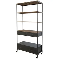 Chic Antique Regal auf Rädern mit Schubladen, 91,5 x 42 x 200 cm, antique schwarz