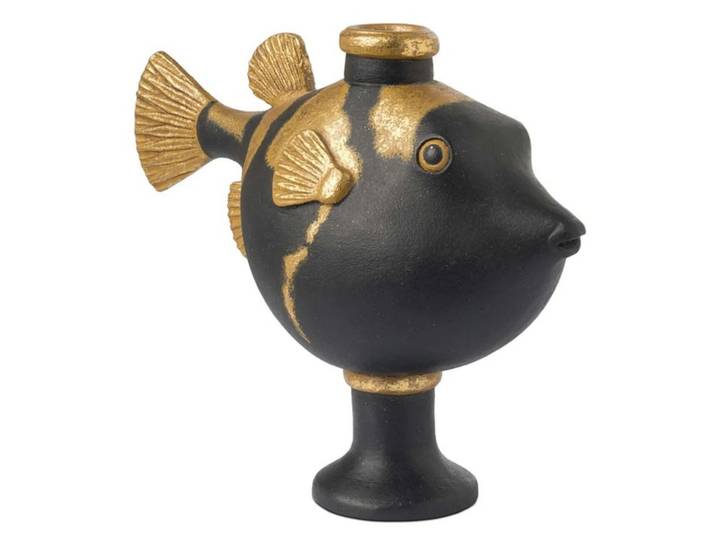 Kerzenständer Kugelfisch Schwarz Gold H: 20 cm Abhika