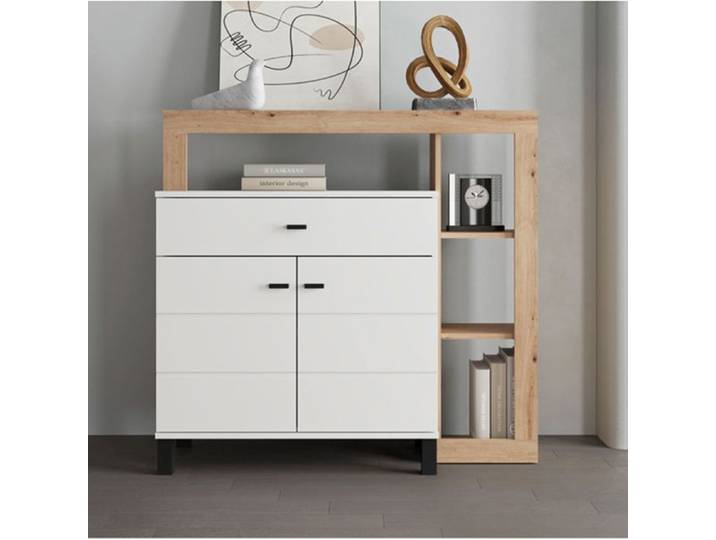Buffet Banos Dmora en Bois Mélaminé Blanc 106x35x101h cm
