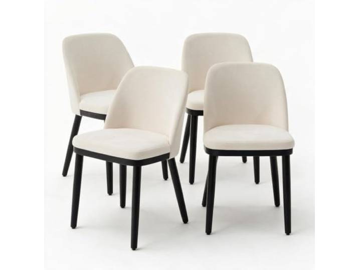 GarveeHome Esszimmerstühle 4er-Set Leinen Polsterung Holzbeine Beige Weiche Sitzfläche, Gepolsterte Rückenlehne, Fester Stand, Pflegeleicht, Wohnbereich