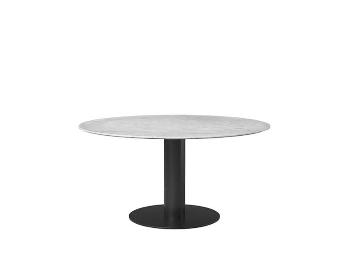 GUBI Gubi 2.0 Esstisch Marble white, ø150, schwarzes Gestell