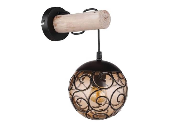 Wandlampe Wandleuchte Vintage Wohnzimmerlampe amber Flurleuchte rund, Metall schwarz Holz Kunststoff, 1x E27, BxH 15 x 36 cm