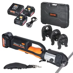 VEVOR Presswerkzeug und Akku-Set, Presswerkzeug, elektrisches Rohr-Crimpwerkzeug mit M15-, M22-, M28-Backen, Presswerkzeug-Set mit 2 Stück 18-V-4,0-Ah-Akku, Schnellladegerät und Tragetasche