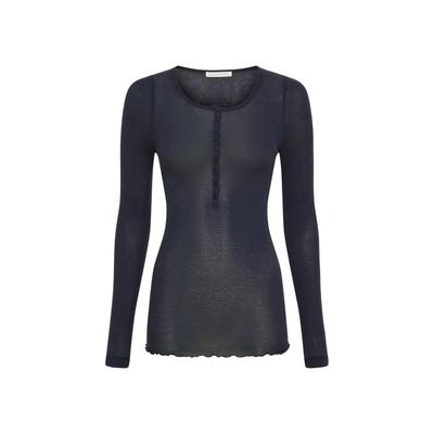 Langarmhemd SEAMLESS BASIC "Seamless Basic Shirt Cotton Granddad", Damen, Gr. L/XL, blau (midnight), Obermaterial: 100% Baumwolle, Hemden