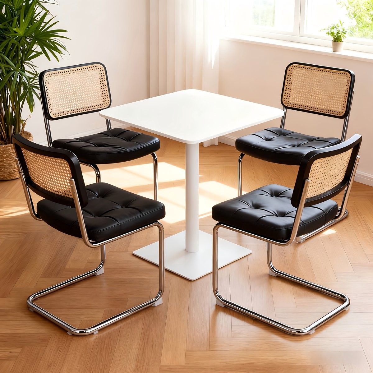 Set van 4 Clruro Eetkamerstoelen in Kunstleer met Chroomstaal - Breuer Design - Stapelbaar