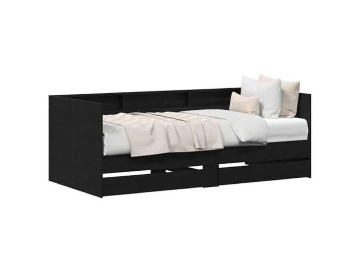 PUGYNBK Tagesbett Eiche Schwarz 90 x 200 cm Mit Schubladen, technisches Holz, Schlafsofa für kleine Wohnungen