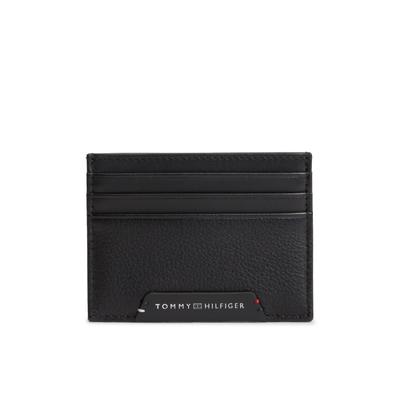 Kartenetui TOMMY HILFIGER "TH CORP CC HOLDER", Herren, schwarz, Leder, Kleinlederwaren, Herren Minigeldbeutel, Portemonnaie mit Logoschriftzug
