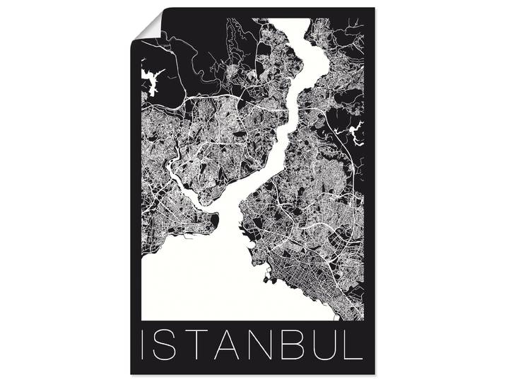 Poster ARTLAND Retro Karte Istanbul Schwarz & Weiss , schwarz (farbe bild(er): schwarz), B:20cm H:30cm, Bilder, Poster, ohne Rahmen