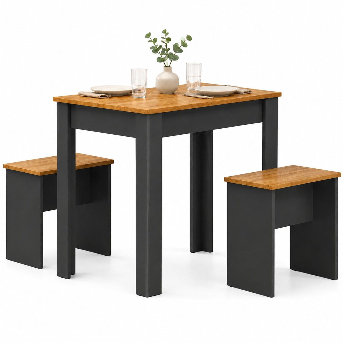 VCM Houten eetset met tafel en banken voor de keuken of eetkamer