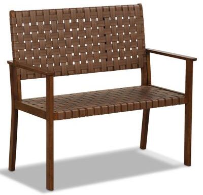 Costway Outdoor All Weather Bench with Solid Rubber Wood Frame and Hand Woven PU Leather-Brown