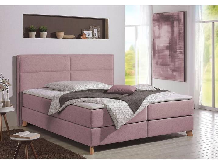 Boxspringbett, Rosa, 111x209 cm, Strukturstoff, Mit Topper, Klassisch, Home-affaire