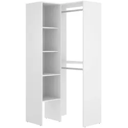 Dmora Kleiderschrank Bernina, Struktur für begehbaren Eckschrank, Offene Eckgarderobe, 79x88h186 cm, Weiß