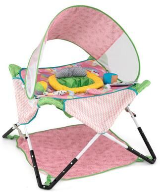 Costway Foldable Portable Baby Jumper Indoor/Outdoor Infant Activity Center with Interactive Toys-Pink