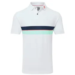 Footjoy Golf 2 Streifen Herren Pique Polo weiss/nav/tü