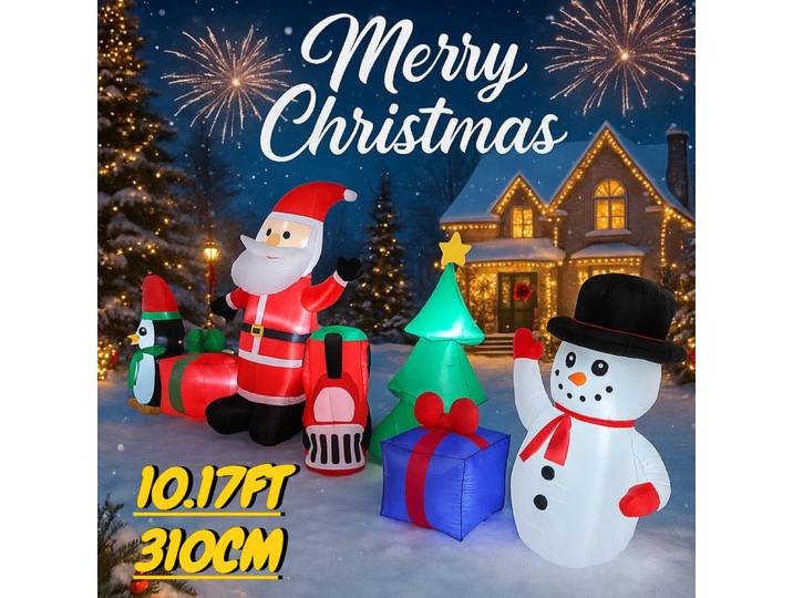 10,17FT gonflable Santa bonhomme de neige pingouin arbre ensemble jouet LED éclairé cadeaux de noël festifs décorations de cour de noël décorations de noël