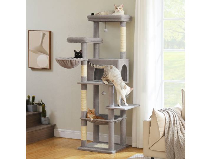 Grand arbre à chats d'intérieur, tour à chat à plusieurs niveaux avec griffoirs en sisal, hamac moelleux, grande niche pour chat, griffoir chat, jouets pour chat, chat accessoires pour chats