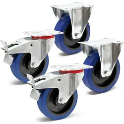 Wiltec, Möbelrollen, Transportrolle Set 2x Lenkrolle Bremse 2x Bockrolle 160mm Möbelrolle 300kg