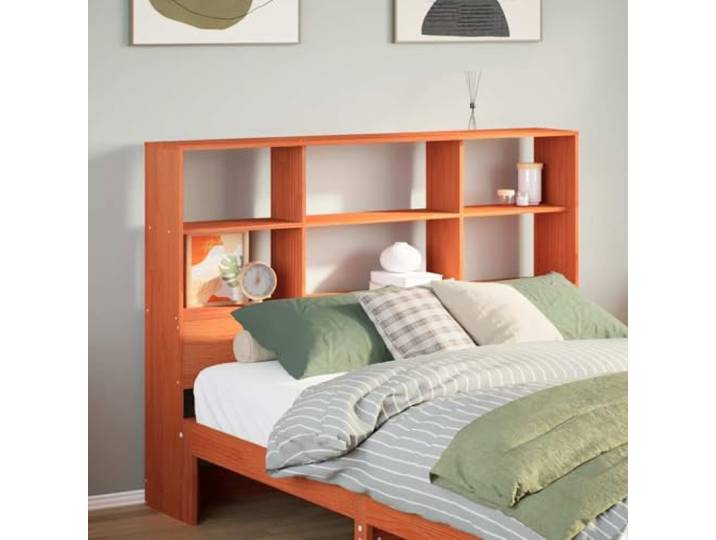 RJPLMFV Kopfteil mit Aufbewahrung, Wachs, Braun, 135 cm, Massivholz, Kiefer 6 Fächer, freistehend, ersetzt Nachttisch, platzsparend, langlebig