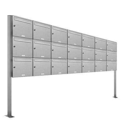 AL Briefkastensysteme 21 Fach Premium Edelstahl Stand Briefkasten Anlage für Post A4 modern, robust, wetterfest, Artikelnummer: 331T21S7