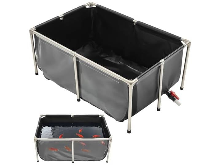 VEVOR Bassin à Poissons Hors Sol\, Capacité 480 L\, Étang à Poissons en Toile PVC\, avec Panneau Transparent\, Cadre en Acier Inoxydable\, Vanne de Vidange\, pour Élevage Poissons Rouges\, Carpes\, Koïs\, Noir