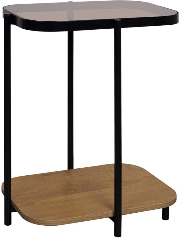 sweeek Bout de canapé vintage en métal noir double plateaux Marron 48x60x37cm