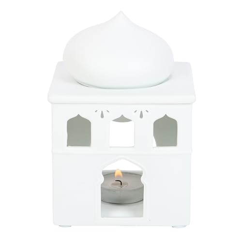 Witte Keramische Moskee Oliebrander en Waxmelter met Oosters Design voor Geurverwarmer en Decoratie