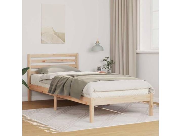 Bettrahmen mit Kopfteil Braun 90 x 210 cm Massives Kiefernholz Plattform Design, Lattenrost inklusive, Einfache Montage, Moderner Stil