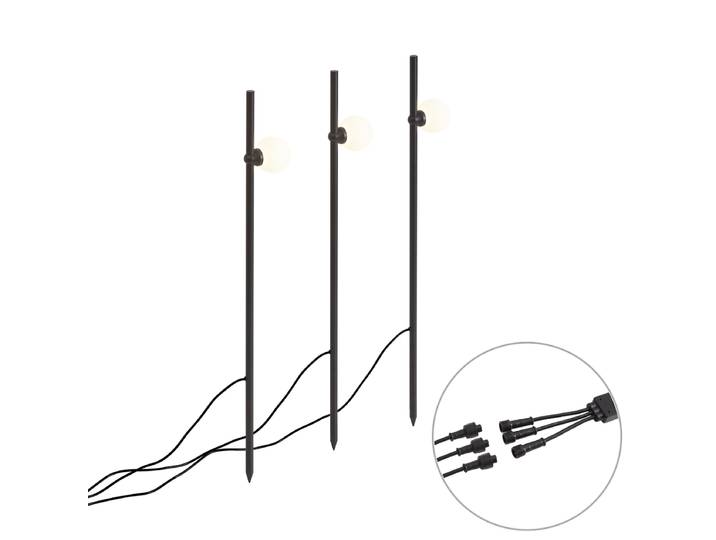 Ensemble de 3 spots de jardin modernes noirs avec piquet LED